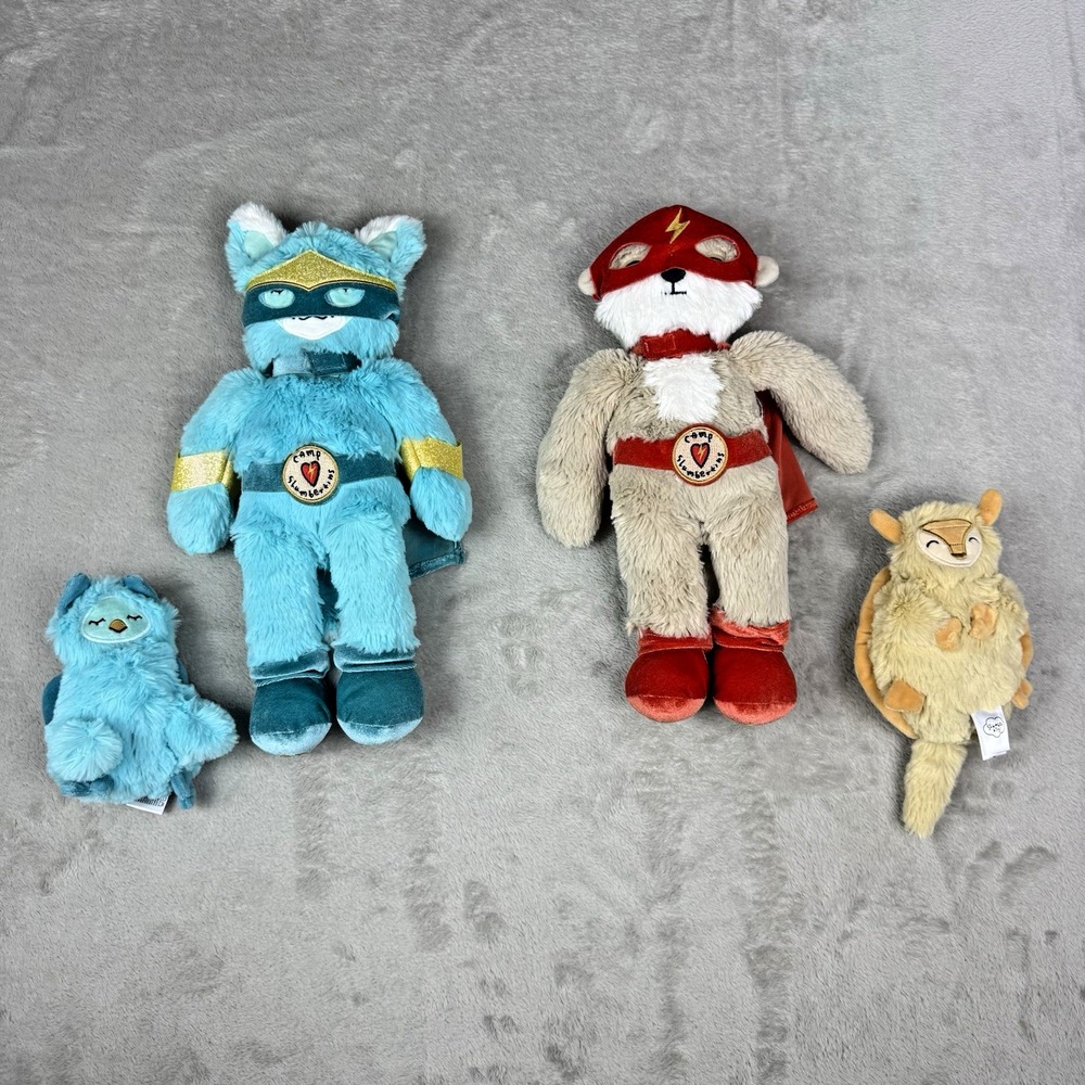 Camp Slumberkins Superhero Plush Lot of 4 Lynx Kin Otter Kin Griffin Armadillo